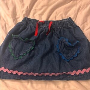 Girls Denim Skirt with Heart Pockets and Pink Trim